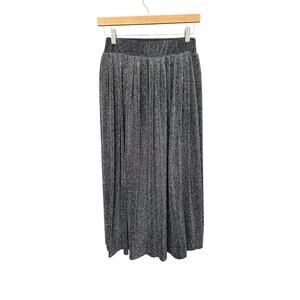 Women's Metrowear Silver Metallic Pleated Party Cocktail Midi Skirt Size Medium